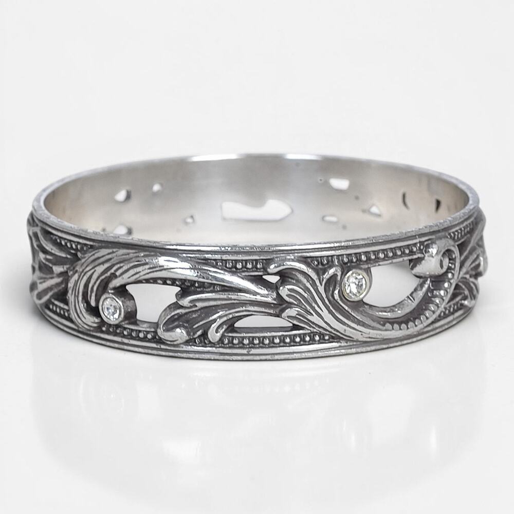 Brighton Le Louvre Bangle Bracelet Rhinestone Crystal Art Nouveau Silver Vintage